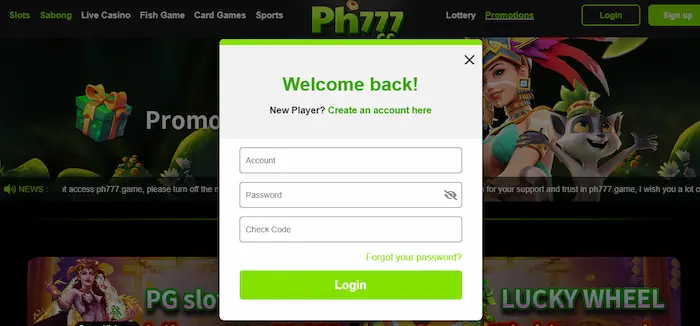 Instructions for logging into PH777 Casino on your phone or tablet